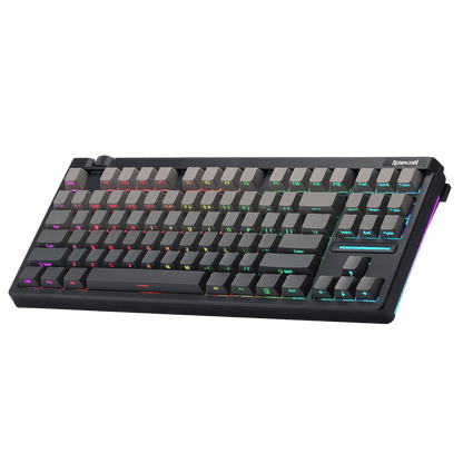 Mechanical keyboard with RGB lighting on a black background