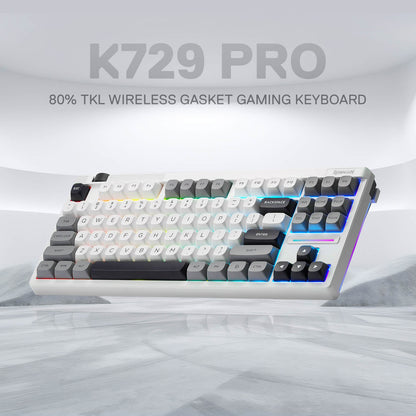 K729 PRO 80% TKL wireless gasket gaming keyboard on a light gray background