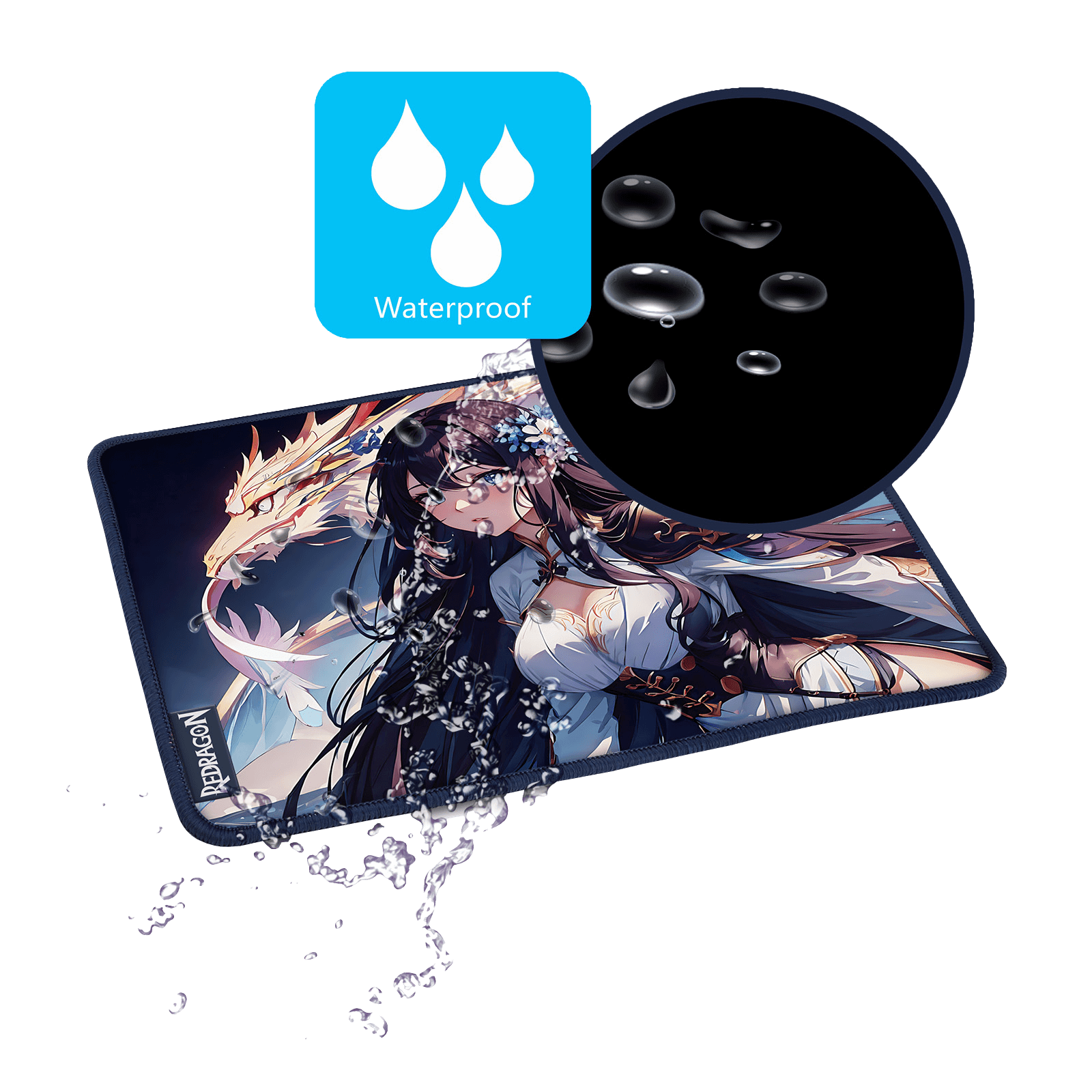 Redragon P046 Anime Blue Gaming Mouse Pad - Smooth Lycra Surface, Anti-Slip Rubber Base, Spill-Resistant, Durable 3mm Thick Design, Available in Small (13x10 in) & Large (35x16 in), Perfect for Gaming & Work