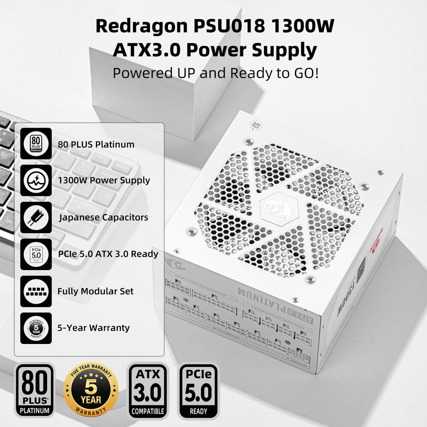 PSU018 80+ Platinum 1300 Watt ATX 3.0 Fully Modular Power Supply