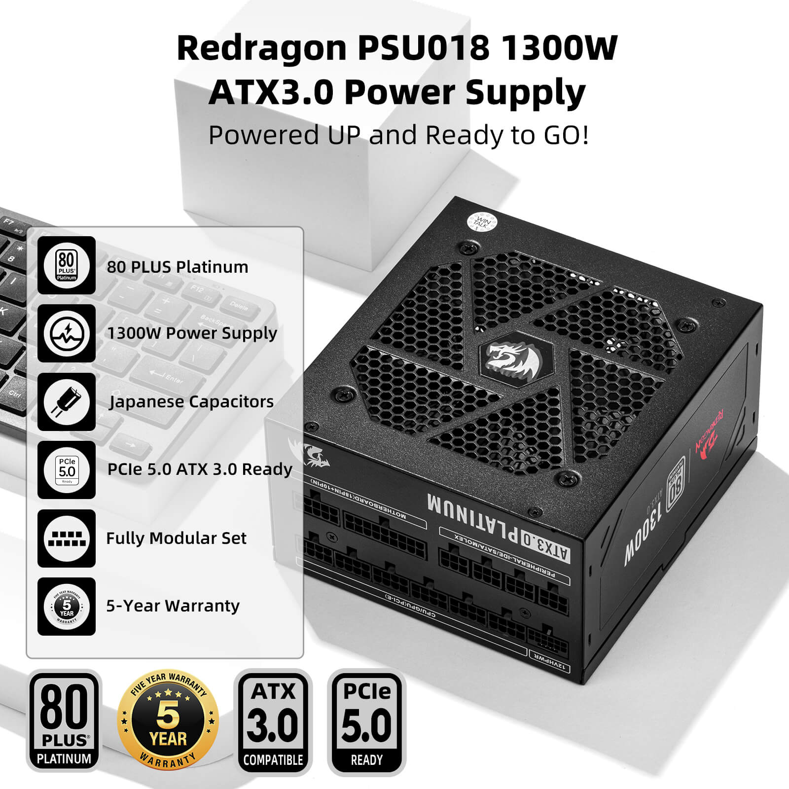 Redragon 80+ Platinum 1000/1300 Watt ATX 3.0 Fully Modular Power