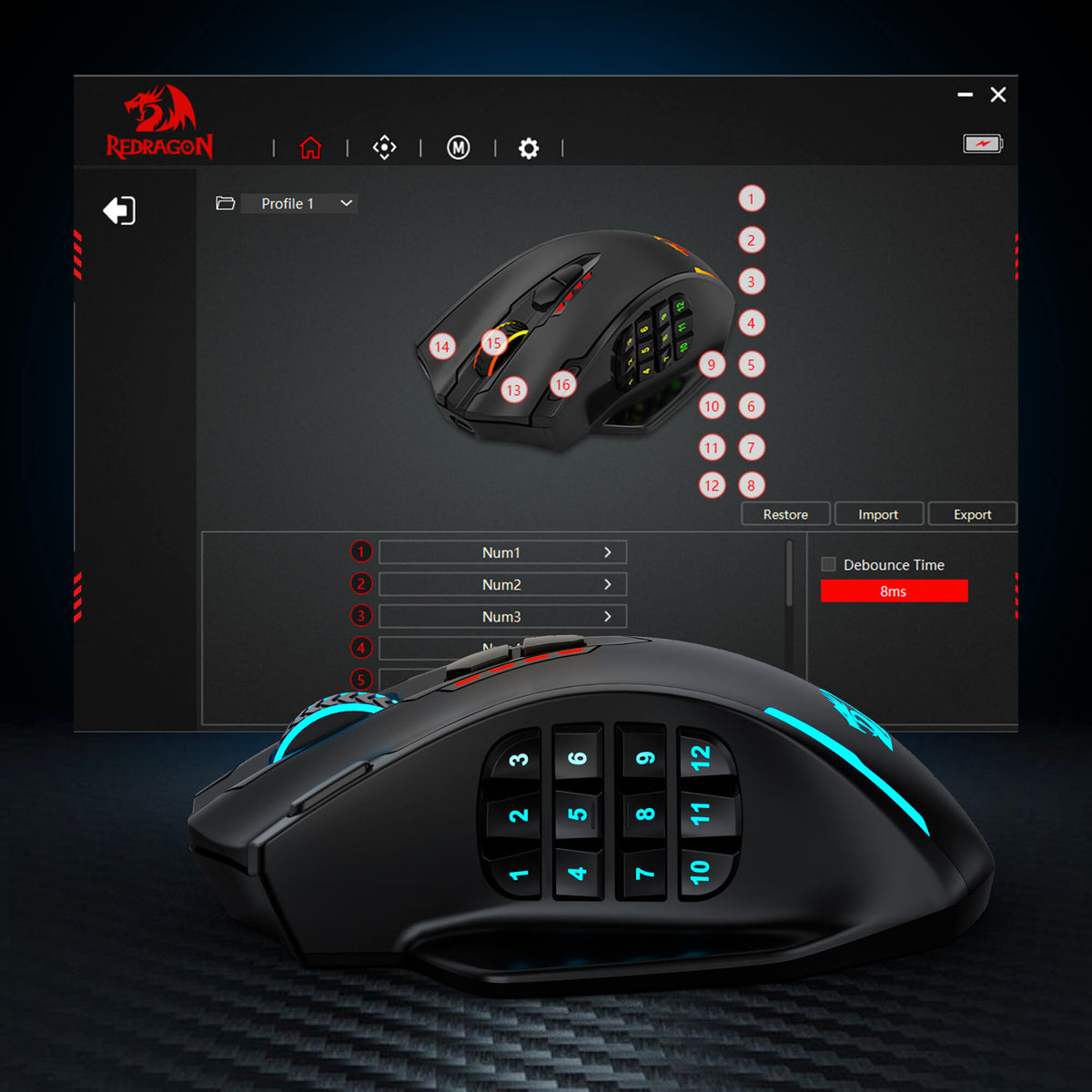 Souris Gaming 16000 DPI Filaire Et Sans Fil Souris Gaming Redragon M913 Impact Elite - 16000 DPI Sans Fil 16 Boutons Programmables Souris Gaming Sans Fil Souris Gaming 16000 DPI Filaire Et Sans Fil Souris Gaming Redragon M913 Impact Elite - 16000 DPI Sans Fil 16 Boutons Programmables Souris Gaming Sans Fil