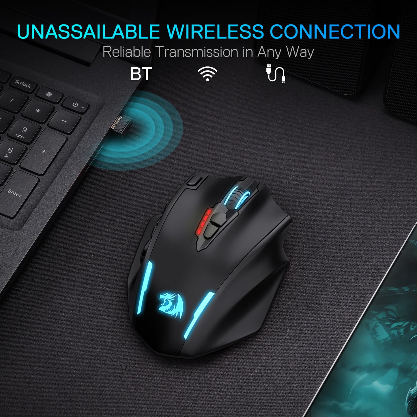 Redragon M913 Impact Elite Wireless Gaming Mouse, 16000 DPI Wired/Wireless RGB Mouse with 16 Programmable Buttons, 45 Hr Battery and Pro Optical Sensor, 12 Side Buttons MMO Mouse