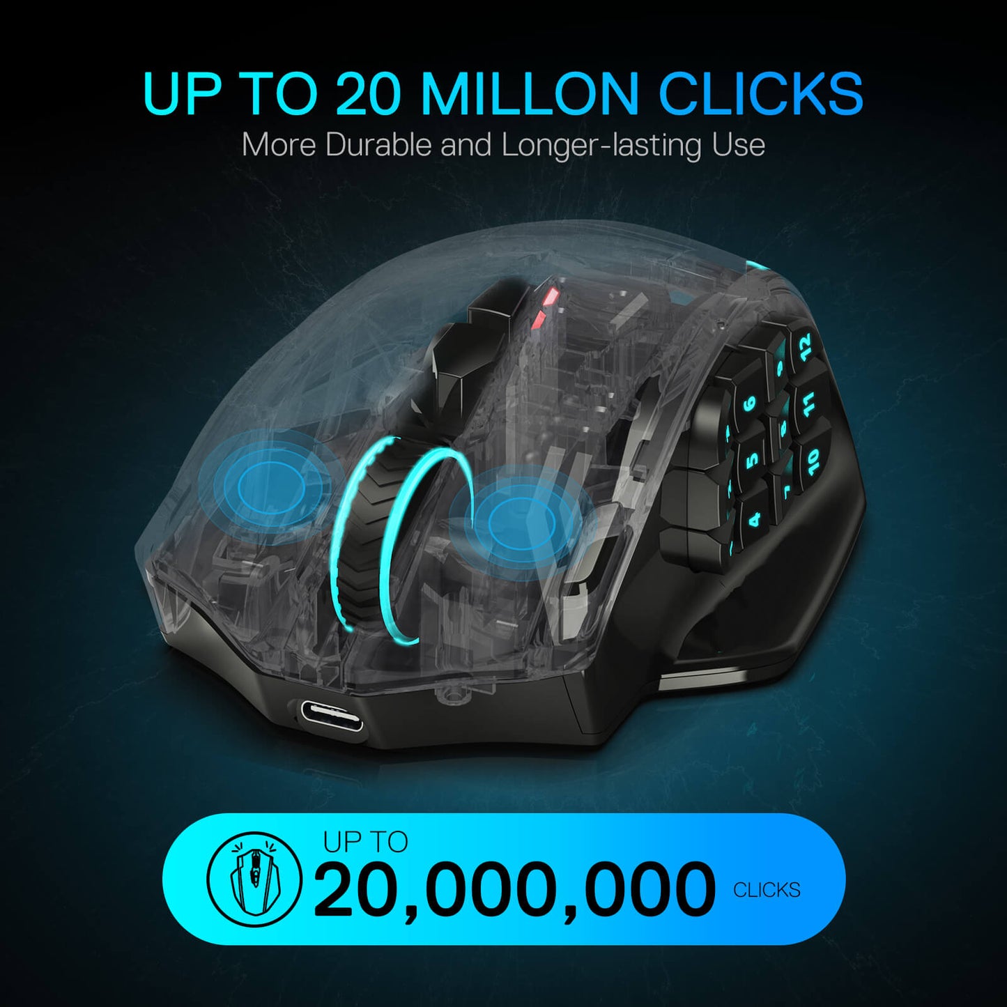 Redragon M913 Impact Elite Wireless Gaming Mouse, 16000 DPI Wired/Wireless RGB Mouse with 16 Programmable Buttons, 45 Hr Battery and Pro Optical Sensor, 12 Side Buttons MMO Mouse