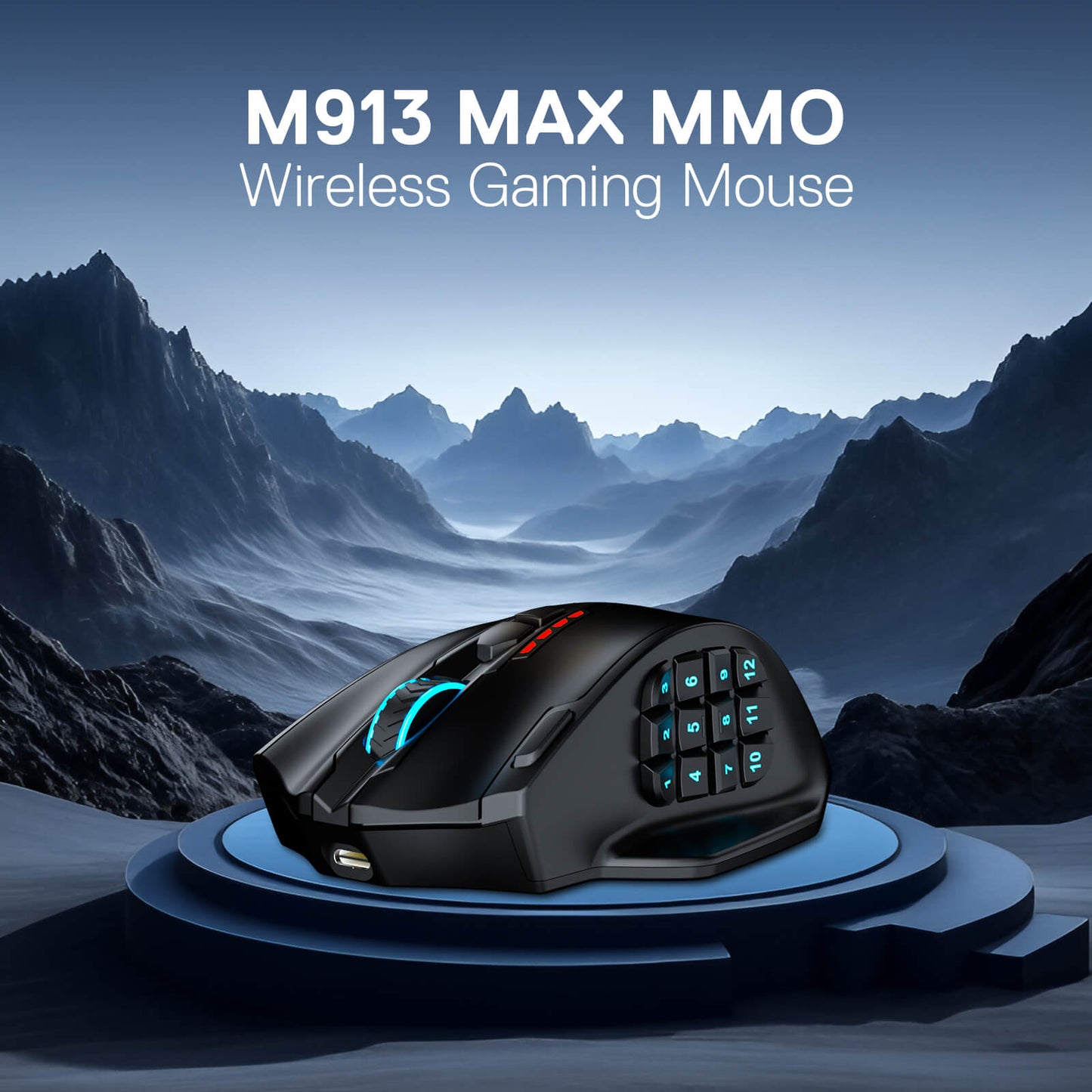 Redragon M913 Impact Elite Wireless Gaming Mouse, 16000 DPI Wired/Wireless RGB Mouse with 16 Programmable Buttons, 45 Hr Battery and Pro Optical Sensor, 12 Side Buttons MMO Mouse