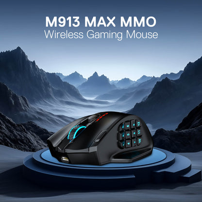 Redragon M913 Impact Elite Wireless Gaming Mouse, 16000 DPI Wired/Wireless RGB Mouse with 16 Programmable Buttons, 45 Hr Battery and Pro Optical Sensor, 12 Side Buttons MMO Mouse