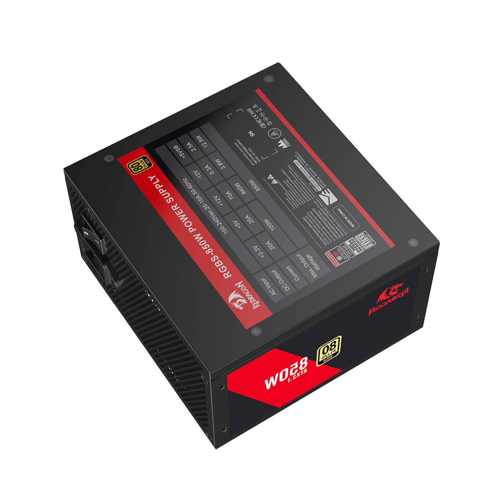 Redragon RGPS-Air 850 Watt 80+ Gold Fully Modular PSU, ATX 3.1 & PCIe 5.1
12V-2x6 Cable for RTX 40/50 Series, Main Japanese Capacitors, Active PFC Power, Low-Noise 120mm FDB Fan, Durable Flat Cables