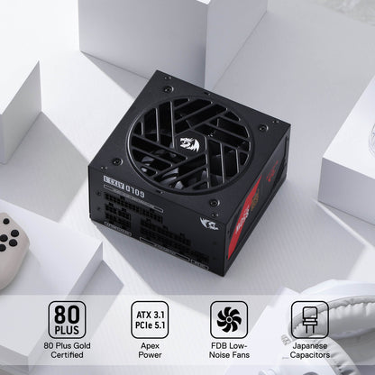 Redragon RGPS-850W PRO 80+ Gold 850 Watt Power Supply w/Upgraded ATX 3.1 & PCIe 5.1 Fully Modular, Compact 160mm Size, Smart ECO Low Noise Fan, 100% Japanese Capacitors, Full Mod Cables