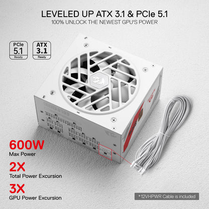 Redragon RGPS-850W PRO 80+ Gold 850 Watt Power Supply w/Upgraded ATX 3.1 & PCIe 5.1 Fully Modular, Compact 160mm Size, Smart ECO Low Noise Fan, 100% Japanese Capacitors, Full Mod Cables