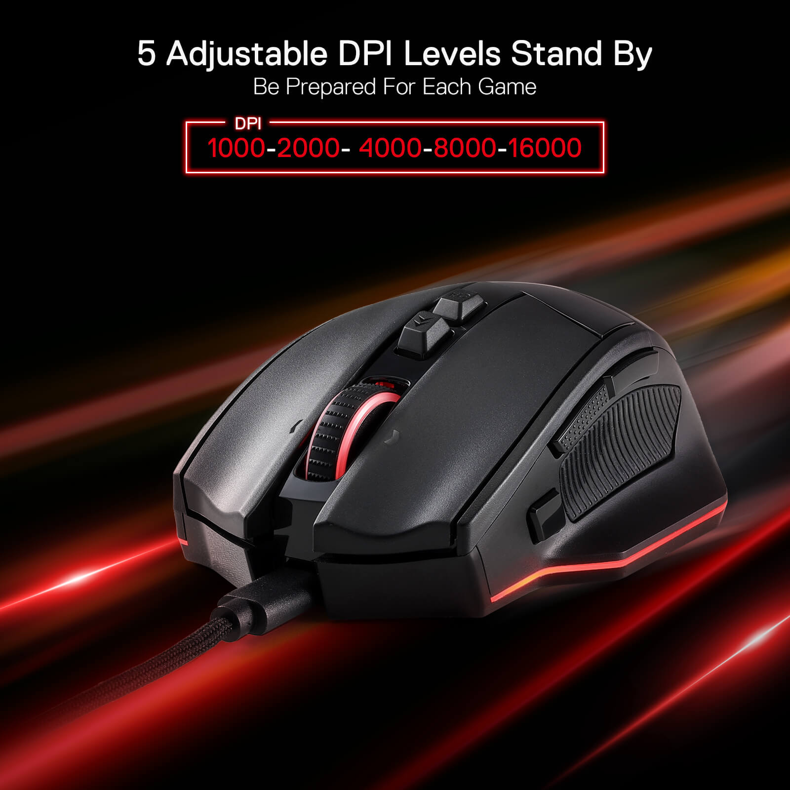 Redragon M813 Wired RGB Gaming Mouse with 4D Dual Mode Scroll Wheel, Optical Ergonomic Gamer Mouse with Max 16,000DPI, High Precision Sensor 3395, 7 Redefinable Macro Buttons, Software Supported