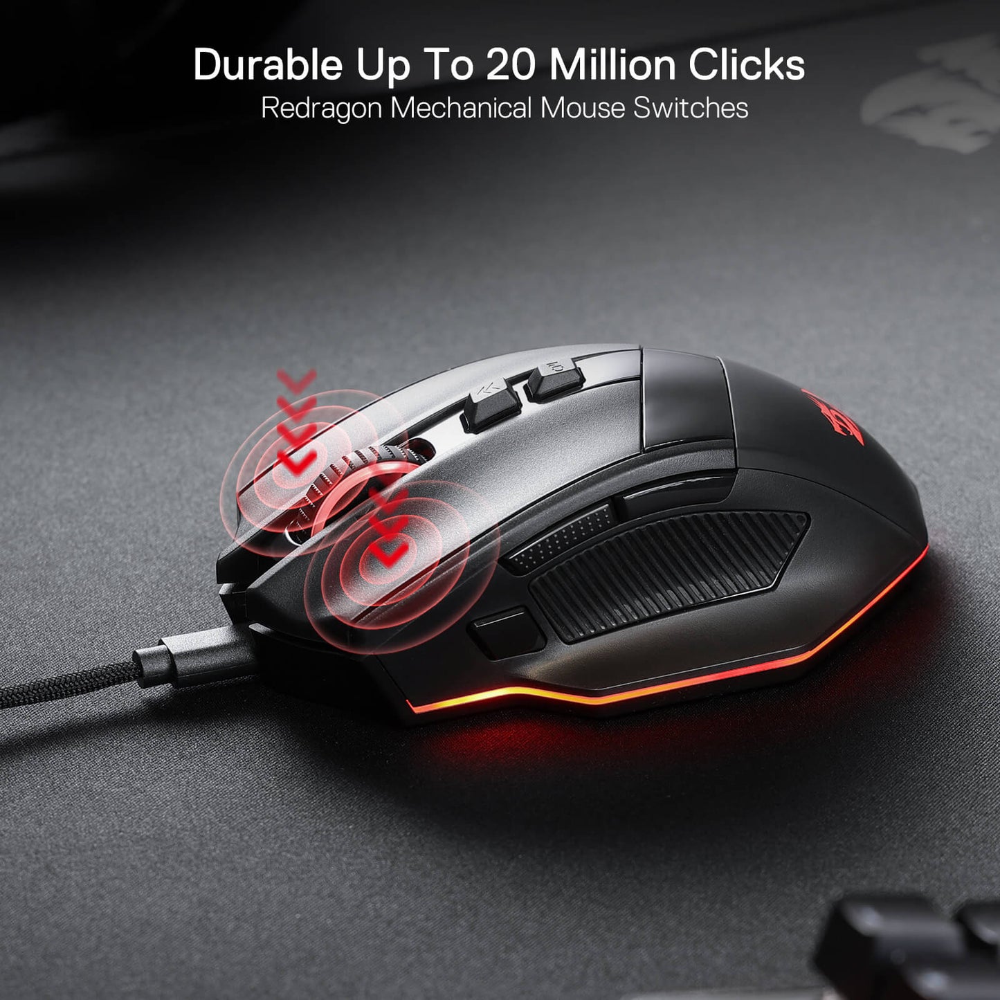 Redragon M813 Wired RGB Gaming Mouse with 4D Dual Mode Scroll Wheel, Optical Ergonomic Gamer Mouse with Max 16,000DPI, High Precision Sensor 3395, 7 Redefinable Macro Buttons, Software Supported