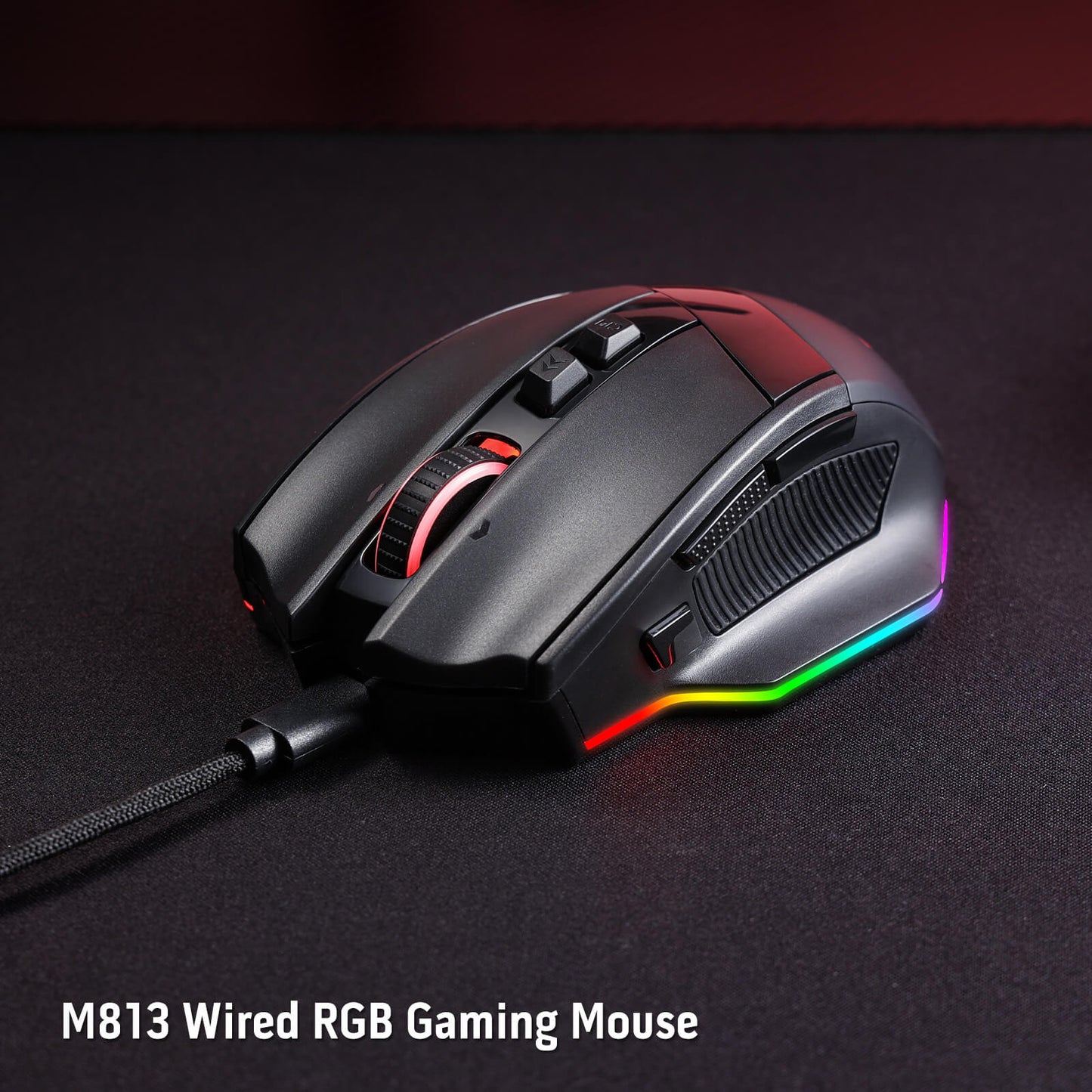 Redragon M813 Wired RGB Gaming Mouse with 4D Dual Mode Scroll Wheel, Optical Ergonomic Gamer Mouse with Max 16,000DPI, High Precision Sensor 3395, 7 Redefinable Macro Buttons, Software Supported