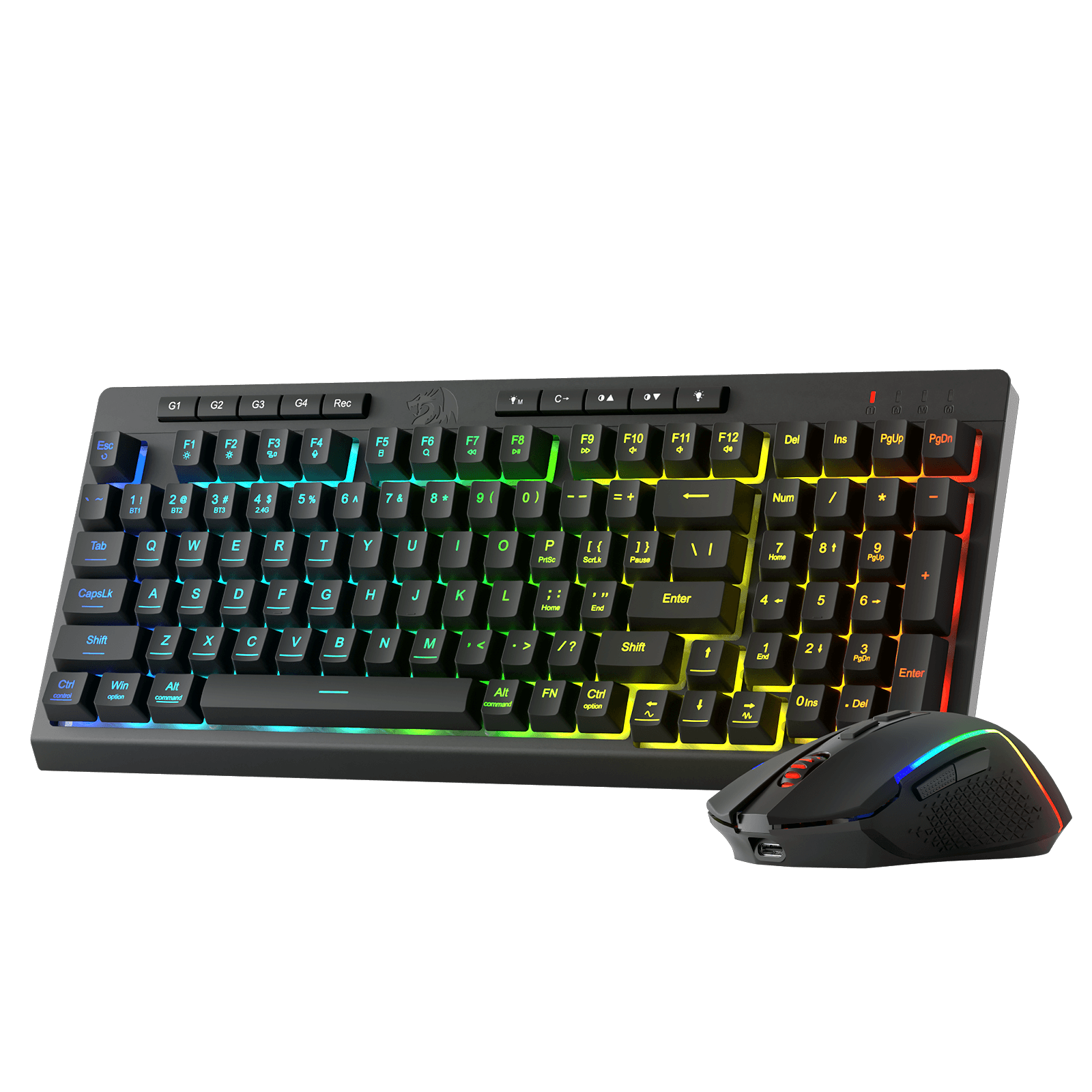 Redragon S142 Wireless Gaming Keyboard & Mouse Combo, 98 Keys K515 PRO Wireless RGB Membrane Keyboard and 4800 DPI Wireless 2.4Ghz Gaming Mouse Bundle, Convenient Shared Dongle