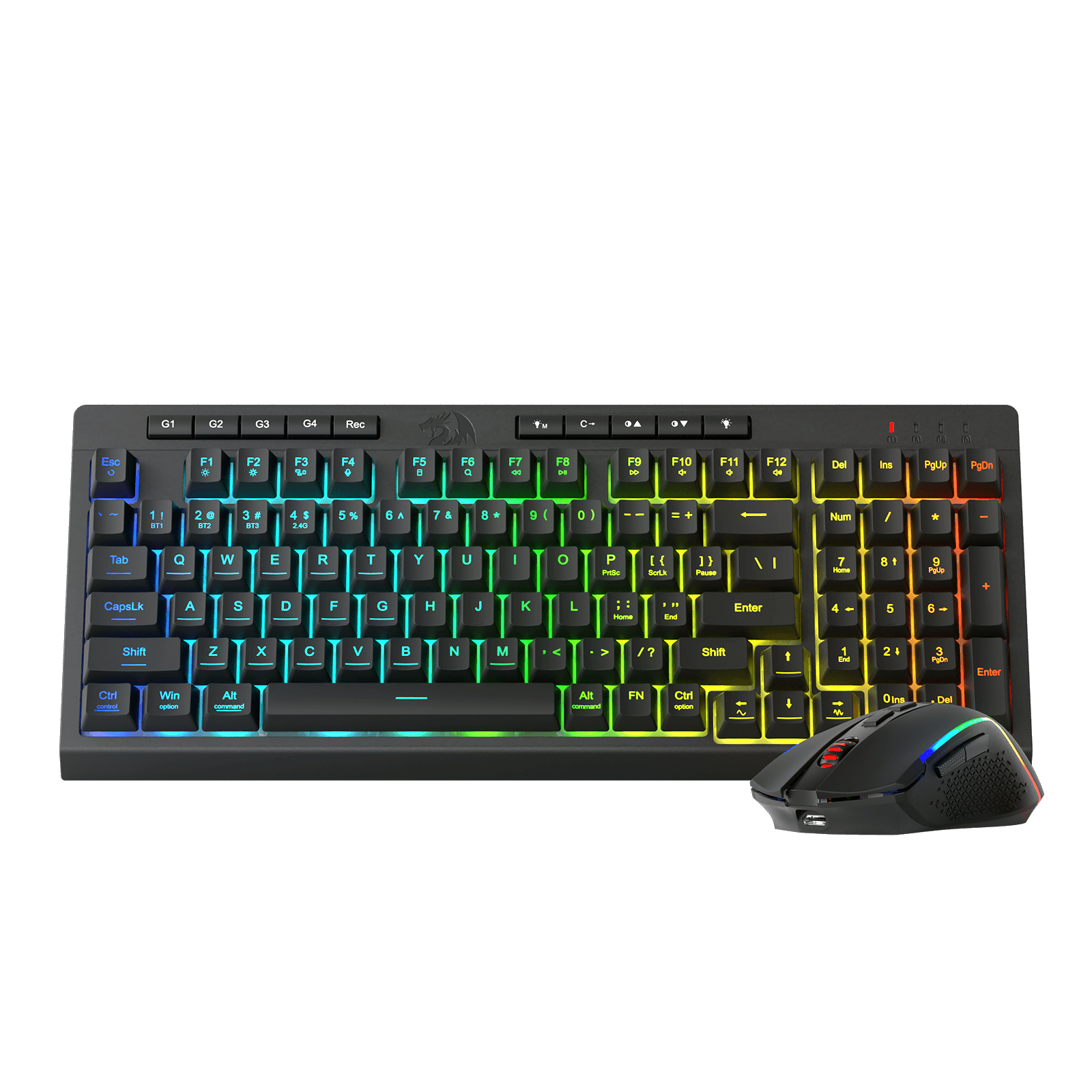 Redragon S142 Wireless Gaming Keyboard & Mouse Combo, 98 Keys K515 PRO Wireless RGB Membrane Keyboard and 4800 DPI Wireless 2.4Ghz Gaming Mouse Bundle, Convenient Shared Dongle