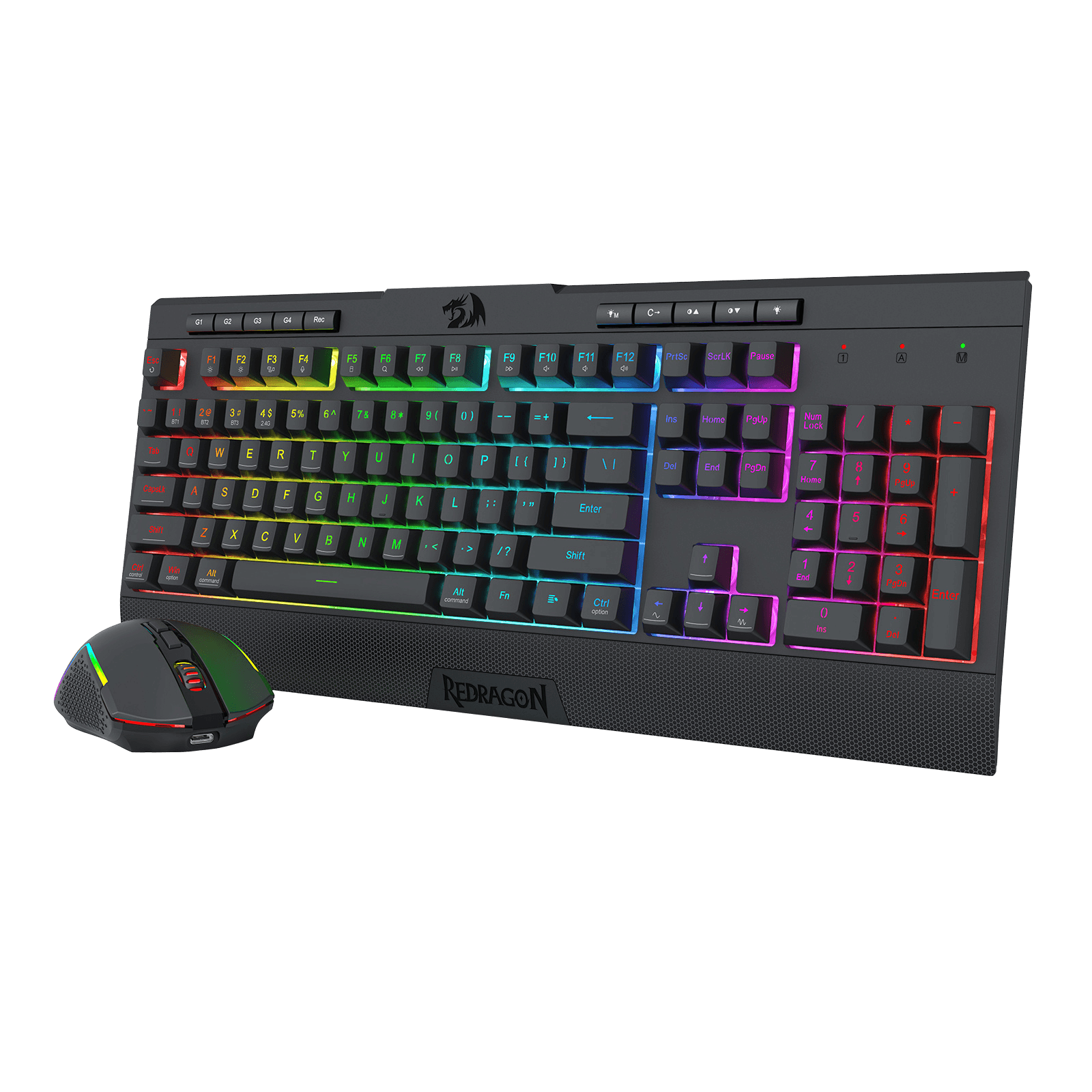Redragon S151 PRO 3-Mode Wilreess Gaming Keyboard & Mouse Combo, 104 Keys K525 RGB Membrane Keyboard and 10000 DPI M616 Gaming Mouse Bundle