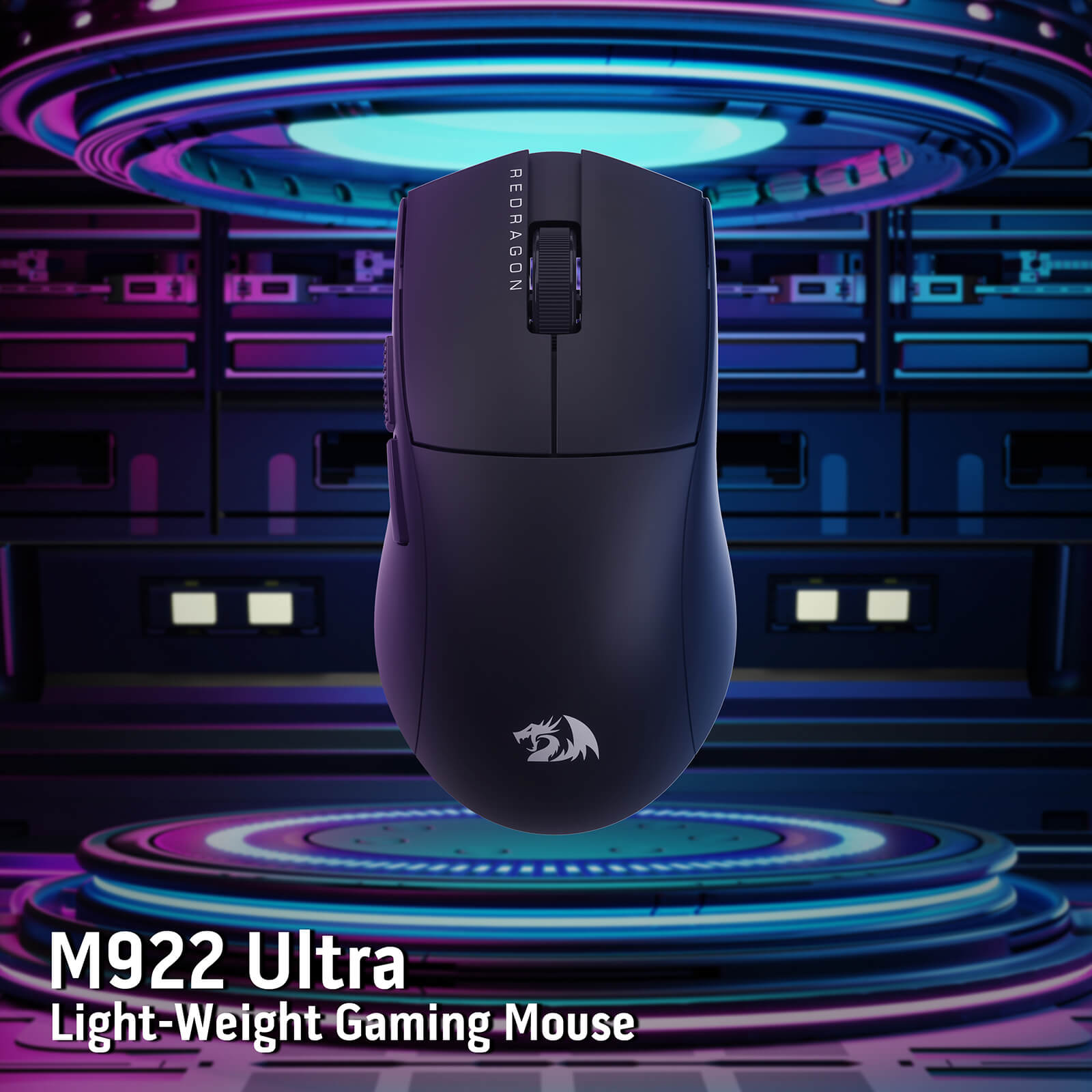 Redragon M922 PRO wireless gaming mouse featuring an ultra-light 51g ergonomic design, 3 connection modes (Bluetooth, 2.4GHz, wired), 26,000 DPI sensor, and customizable buttons for competitive gaming