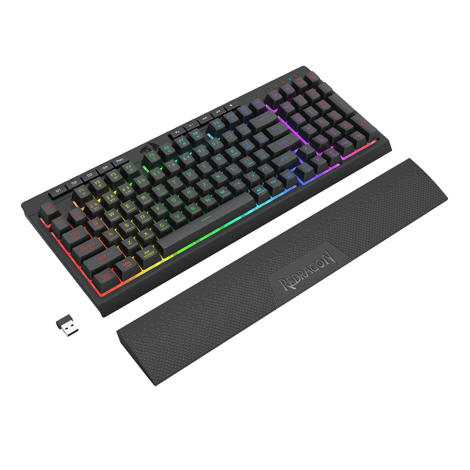 Redragon K515 SHIVA RGB Membrane Gaming Keyboard, 98 Keys Mechanical-Feel Keyboard w/Smooth Linear Switch, On-Board Macro & Dedicated Multimedia Keys, Detachable Wrist Rest, Software Supported