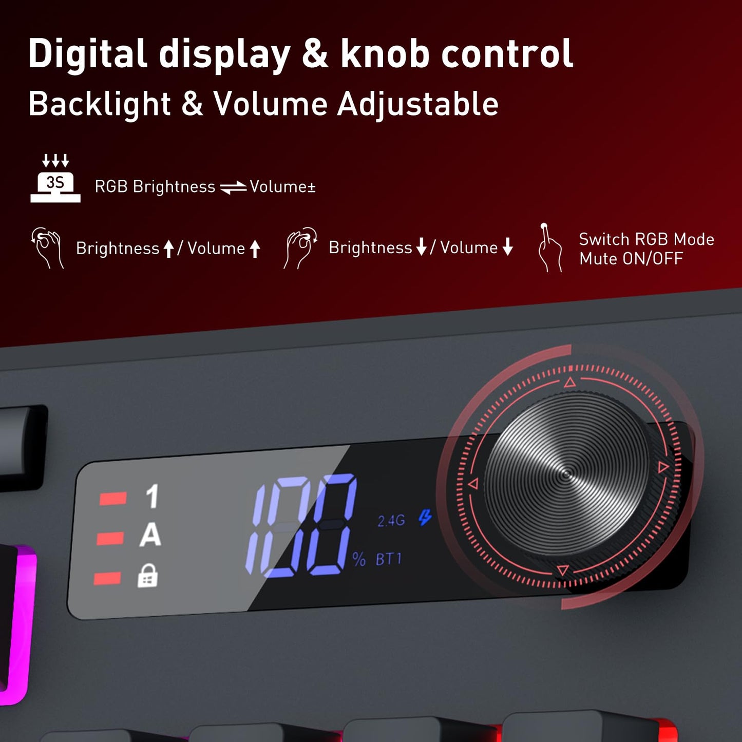 Redragon K525 PRO RGB Wireless Membrane Gaming Keyboard, Screen + Knob
3-Mode Linear Mechanical-Feel Switch, 4 Extra On-Board Macro Keys, Dedicated Media & Display Control, Ergonomic Wrist Rest
