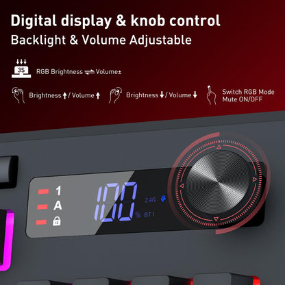 Redragon K525 PRO RGB Wireless Membrane Gaming Keyboard, Screen + Knob
3-Mode Linear Mechanical-Feel Switch, 4 Extra On-Board Macro Keys, Dedicated Media & Display Control, Ergonomic Wrist Rest