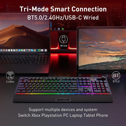 Redragon K525 PRO RGB Wireless Membrane Gaming Keyboard, Screen + Knob
3-Mode Linear Mechanical-Feel Switch, 4 Extra On-Board Macro Keys, Dedicated Media & Display Control, Ergonomic Wrist Rest