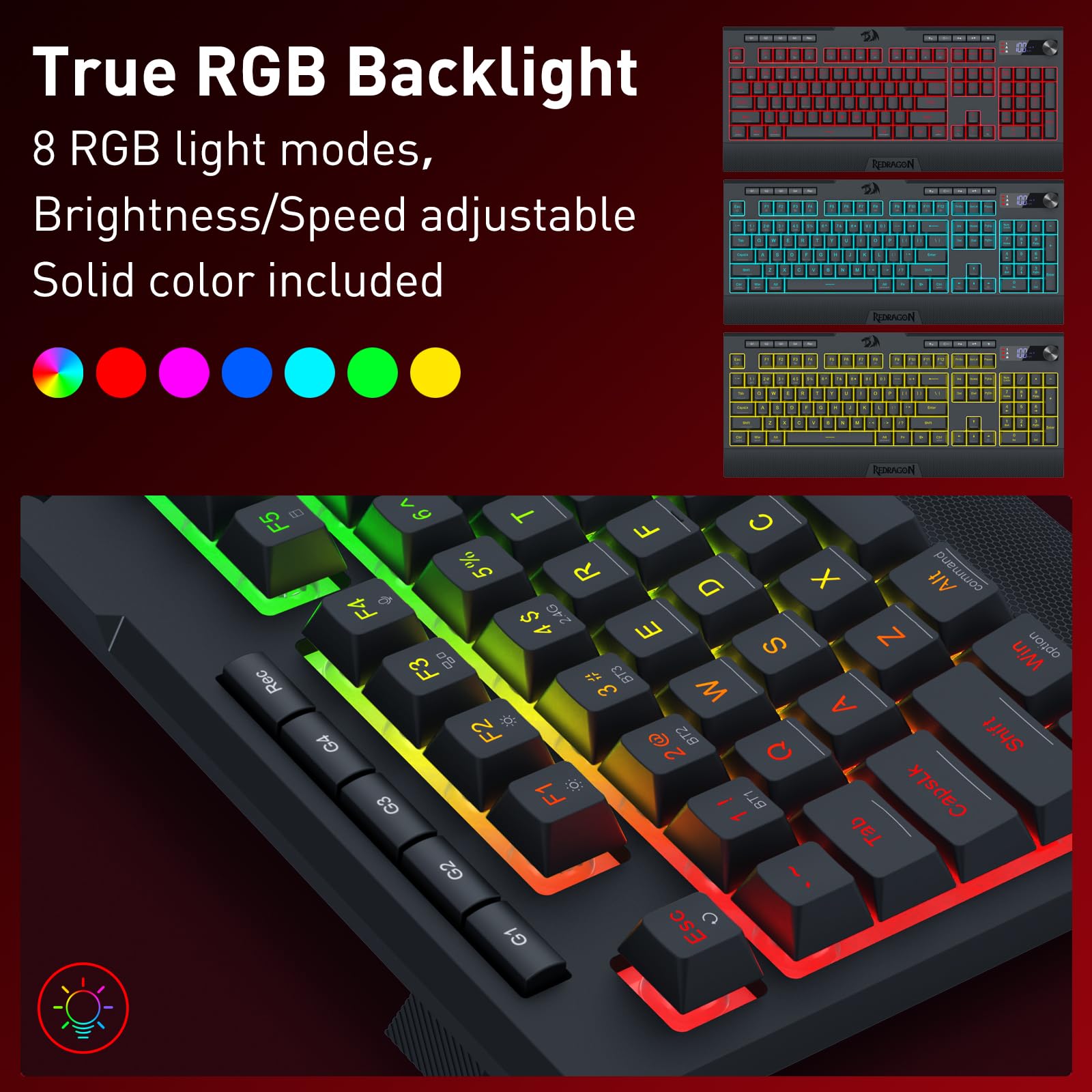 Redragon K525 PRO RGB Wireless Membrane Gaming Keyboard, Screen + Knob
3-Mode Linear Mechanical-Feel Switch, 4 Extra On-Board Macro Keys, Dedicated Media & Display Control, Ergonomic Wrist Rest