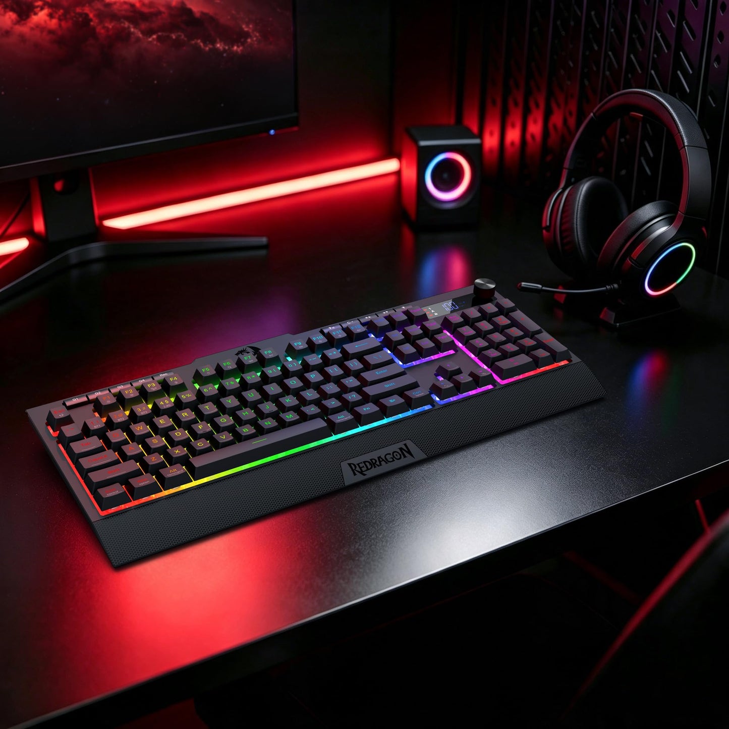 Redragon K525 PRO RGB Wireless Membrane Gaming Keyboard, Screen + Knob
3-Mode Linear Mechanical-Feel Switch, 4 Extra On-Board Macro Keys, Dedicated Media & Display Control, Ergonomic Wrist Rest