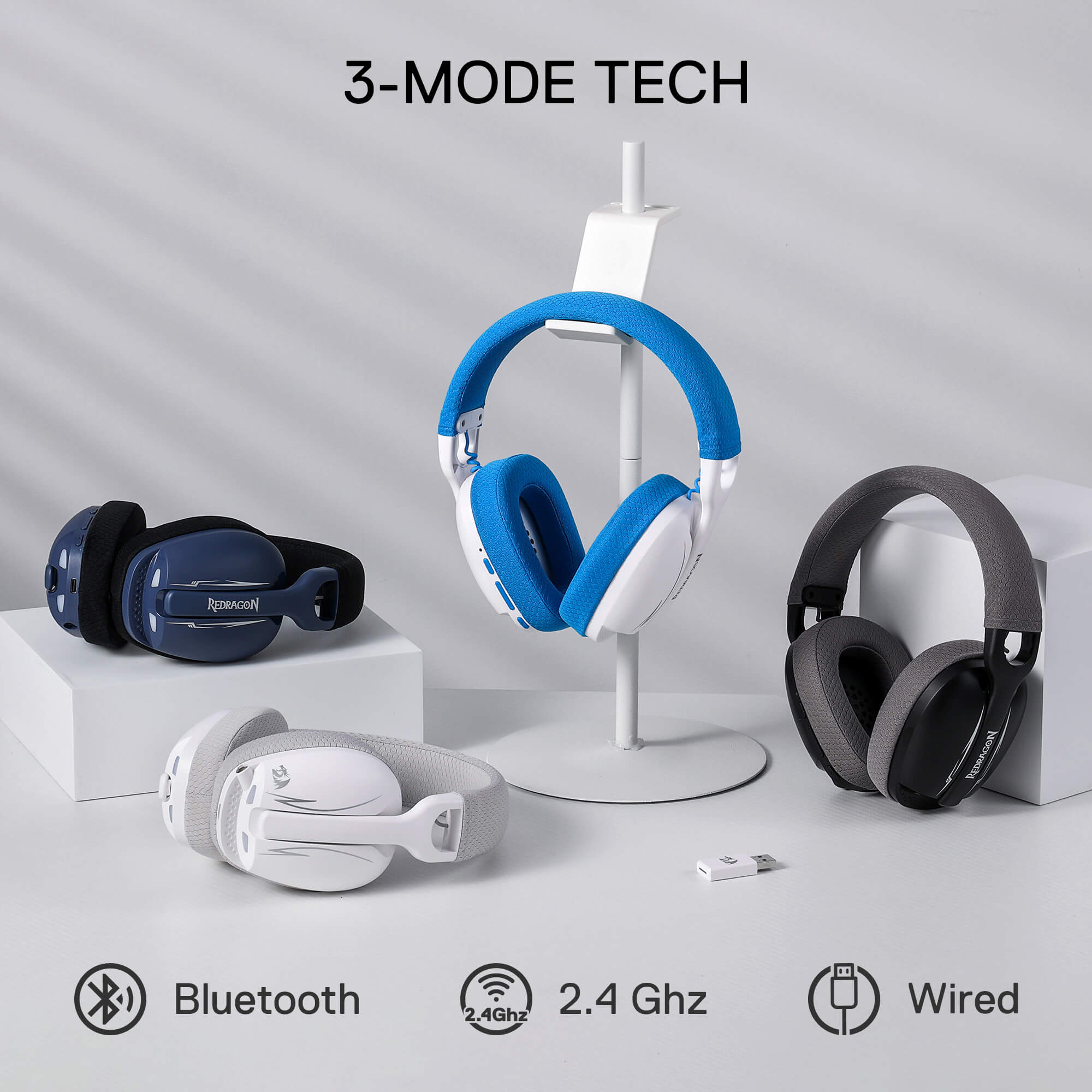 Redragon SKULD PRO H878 Wireless Gaming Headset – 3-Mode Connectivity, 7.1 Surround Sound, Noise-Cancelling Mic, Blue LED, Long Battery Life, Lightweight Design for PC, Console, and Mobile Gaming