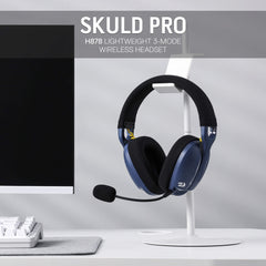 Redragon SKULD PRO H878 Wireless Gaming Headset – 3-Mode Connectivity, 7.1 Surround Sound, Noise-Cancelling Mic, Blue LED, Long Battery Life, Lightweight Design for PC, Console, and Mobile Gaming