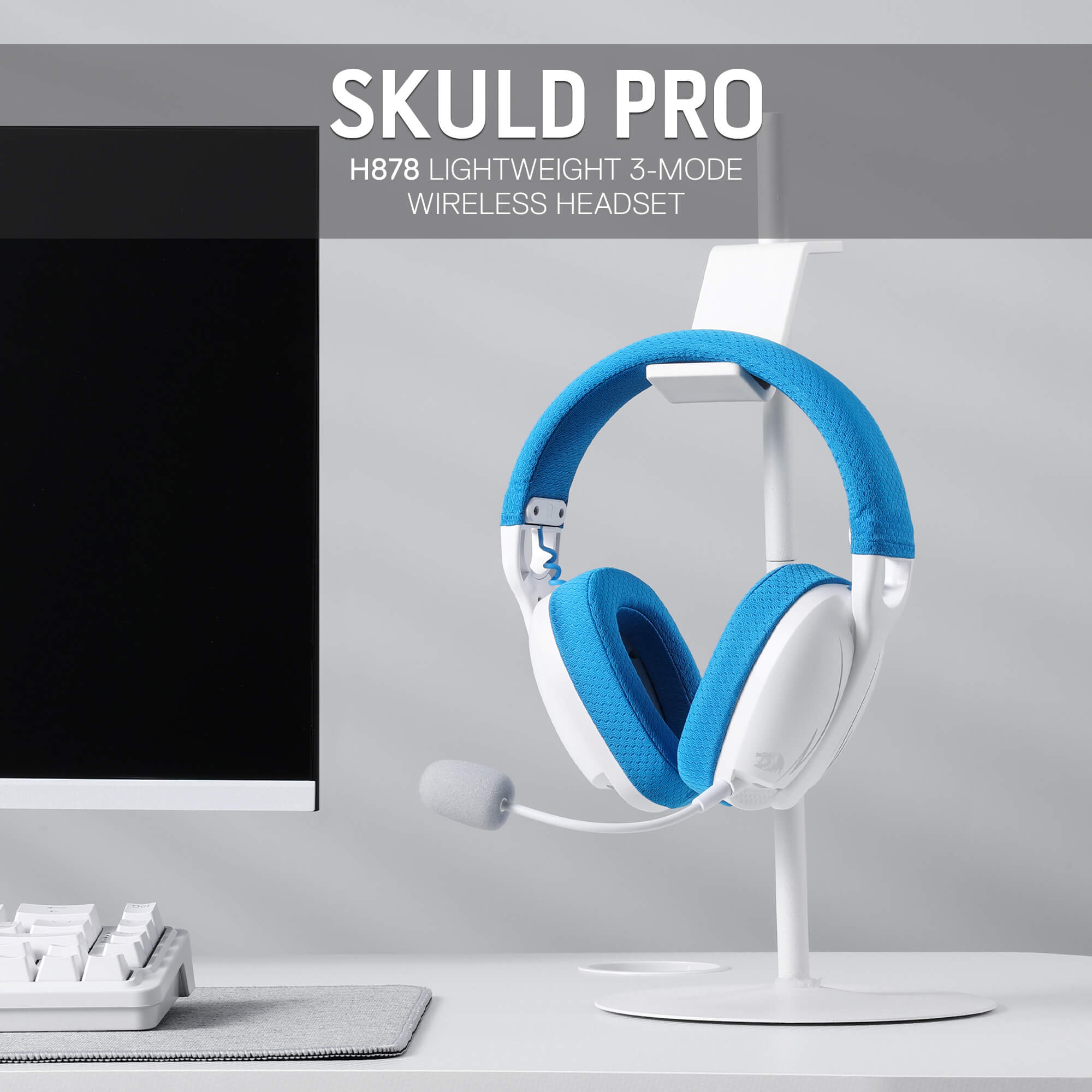 Redragon SKULD PRO H878 Wireless Gaming Headset – 3-Mode Connectivity, 7.1 Surround Sound, Noise-Cancelling Mic, Blue LED, Long Battery Life, Lightweight Design for PC, Console, and Mobile Gaming