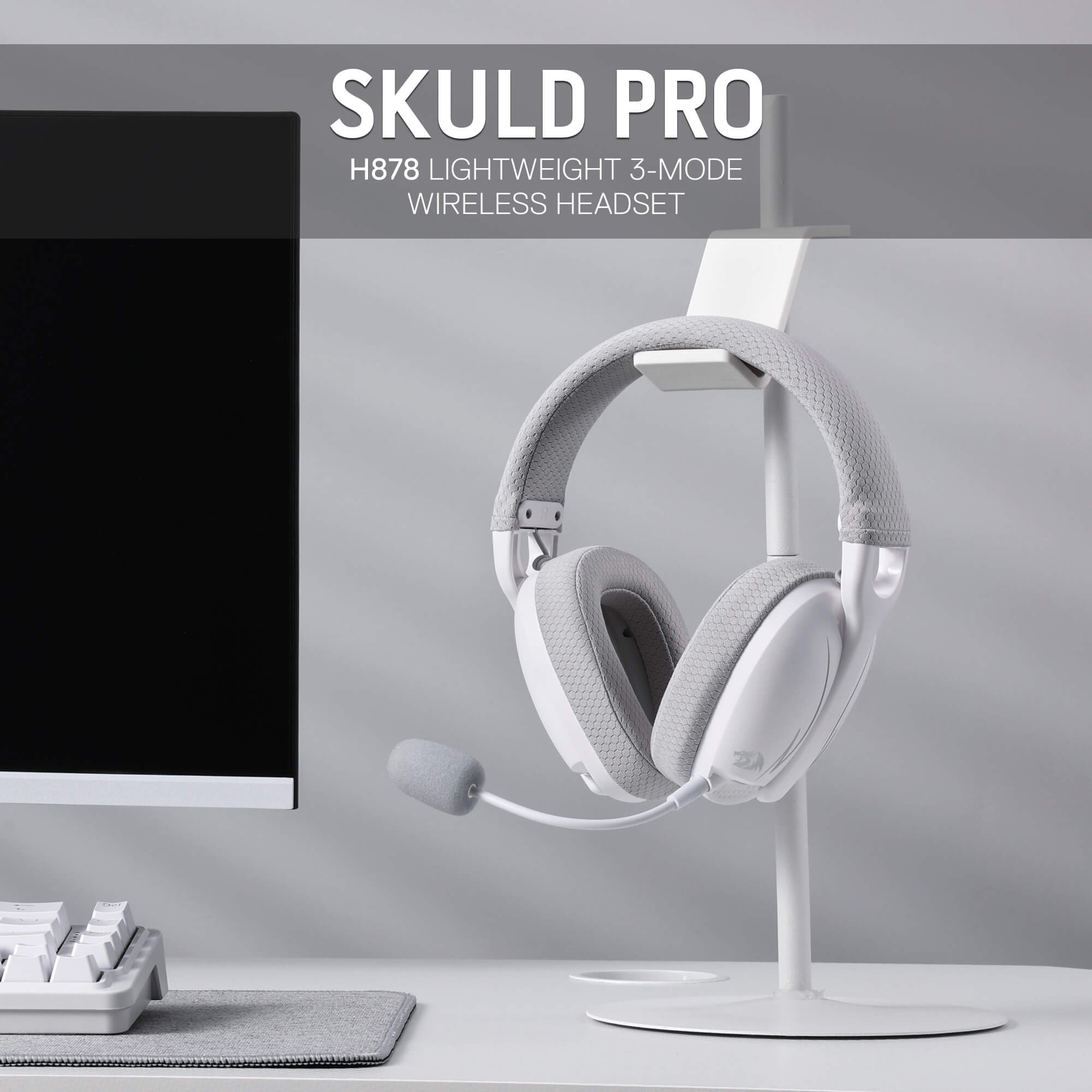 Redragon SKULD PRO H878 Wireless Gaming Headset – 3-Mode Connectivity, 7.1 Surround Sound, Noise-Cancelling Mic, Blue LED, Long Battery Life, Lightweight Design for PC, Console, and Mobile Gaming