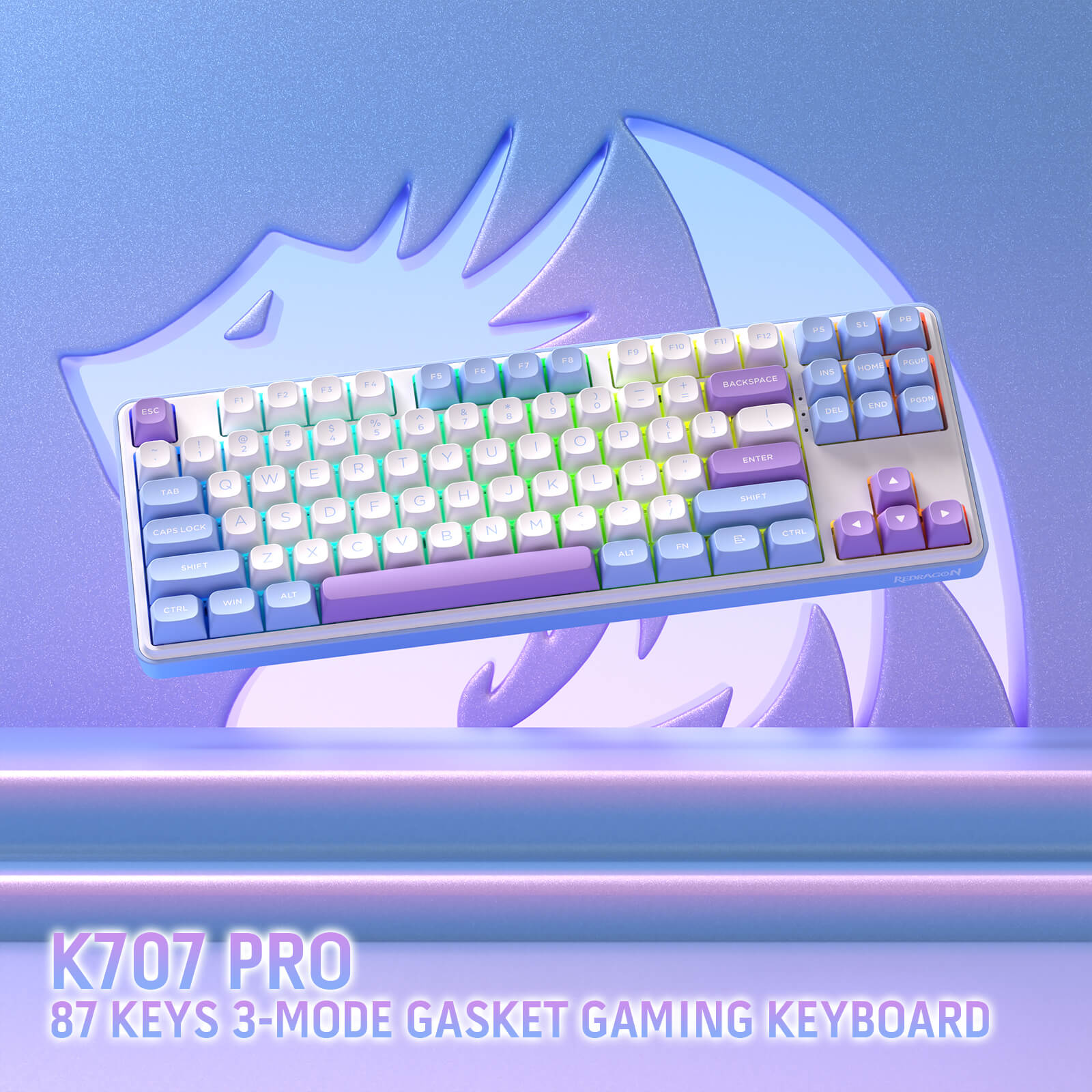 Redragon K707 PRO 80% Wireless Gasket RGB Gaming Keyboard, 3-Modes 87 Keys TKL Mechanical Keyboard w/Hot-Swap Socket, PBT Round Keycaps & 5-Layer Noise Dampening, Custom Linear Switch