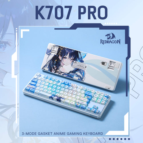 Redragon K707 PRO SE 80% Wireless Gasket RGB Gaming Keyboard, 3-Modes 87 Keys TKL Anime Mechanical Keyboard w/Hot-Swap Socket, Dye-Sub PBT Keycaps & 5-Layer Noise Dampening, Custom Linear Switch