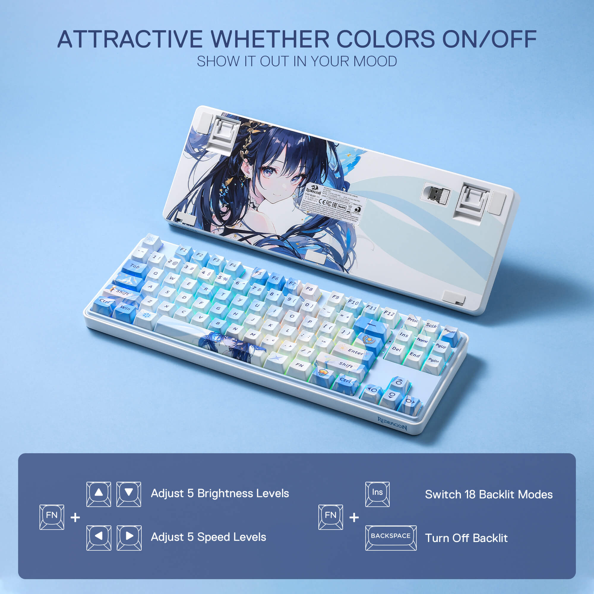 Redragon K707 PRO SE 80% Wireless Gasket RGB Gaming Keyboard, 3-Modes 87 Keys TKL Anime Mechanical Keyboard w/Hot-Swap Socket, Dye-Sub PBT Keycaps & 5-Layer Noise Dampening, Custom Linear Switch