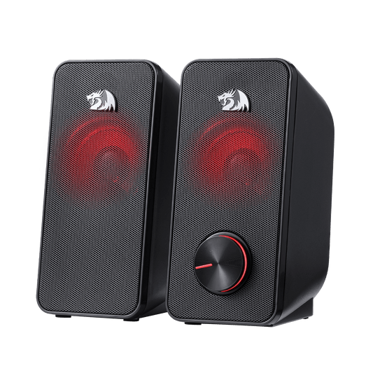 Redragon GS500 Stentor PC Gaming Speaker, 2.0 Channel Stereo Desktop Computer Speaker with Red Backlight, Quality Bass and Crystal Clear Sound, USB Powered with a 3.5mm Connector