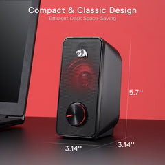 Redragon GS500 Stentor PC Gaming Speaker, 2.0 Channel Stereo Desktop Computer Speaker with Red Backlight, Quality Bass and Crystal Clear Sound, USB Powered with a 3.5mm Connector