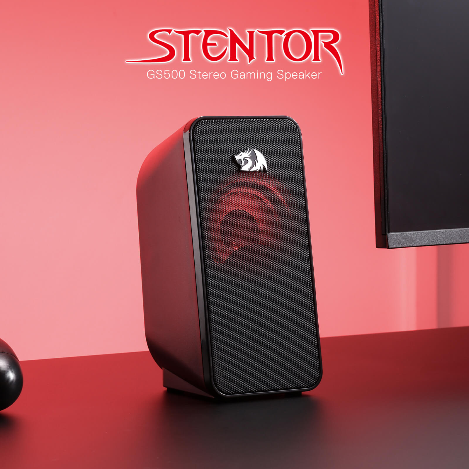 Redragon GS500 Stentor PC Gaming Speaker, 2.0 Channel Stereo Desktop Computer Speaker with Red Backlight, Quality Bass and Crystal Clear Sound, USB Powered with a 3.5mm Connector