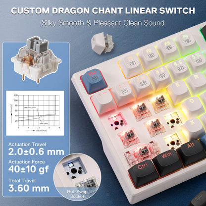 Keyboards with custom dragon chant linear switches on a blue background