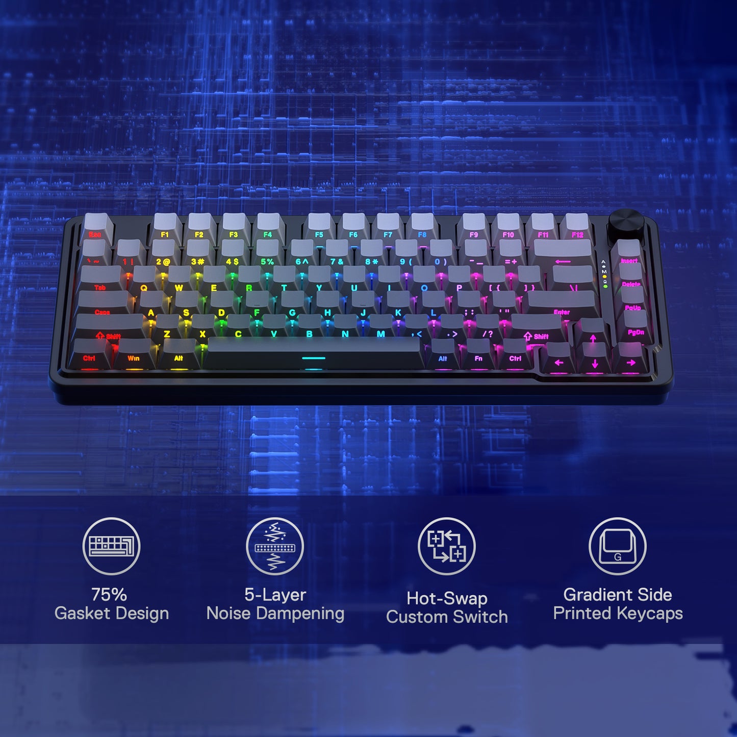 Redragon K673 GB 75% Wireless Gasket RGB Gaming Keyboard, 3-Modes 81 Keys PBT Compact Mechanical Keyboard w/Hot-Swap Socket, Dedicated Knob Control & 5-Layer Noise Dampening, Custom Linear Switch