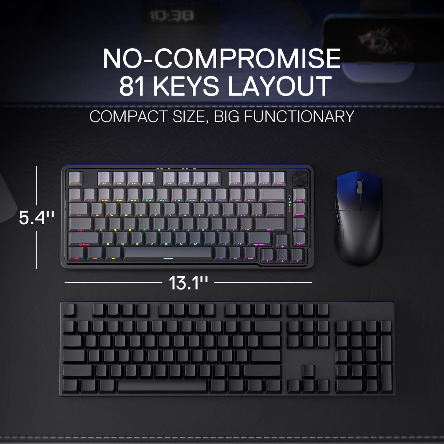 Redragon K673 GB 75% Wireless Gasket RGB Gaming Keyboard, 3-Modes 81 Keys PBT Compact Mechanical Keyboard w/Hot-Swap Socket, Dedicated Knob Control & 5-Layer Noise Dampening, Custom Linear Switch