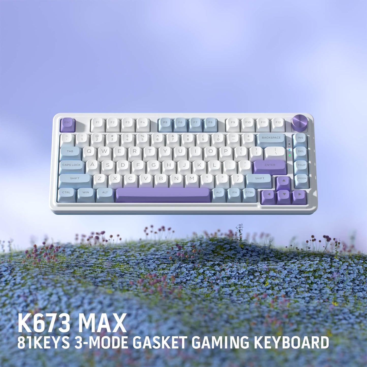 Redragon UCAL MAX K673 MOA Keycaps 75% 81 PBT Keys Hot-Swappable Gaming Keyboard in Moonrise Violet