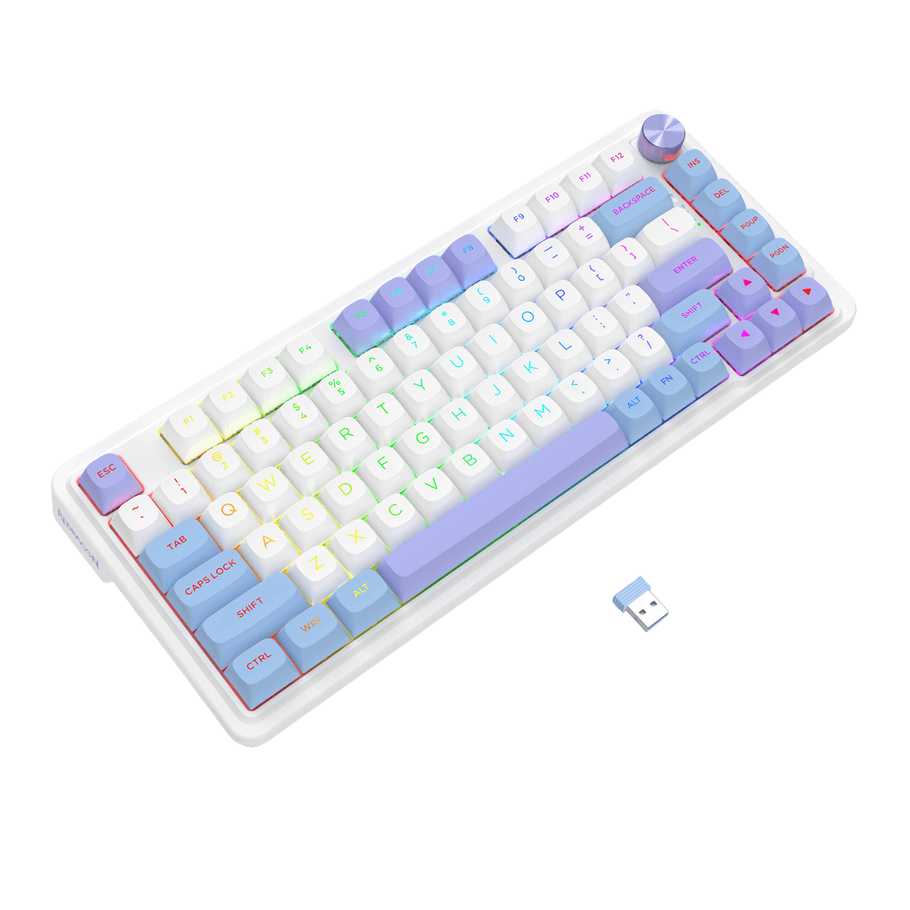 Redragon UCAL MAX K673 MOA Keycaps 75% 81 PBT Keys Hot-Swappable Gaming Keyboard in Moonrise Violet