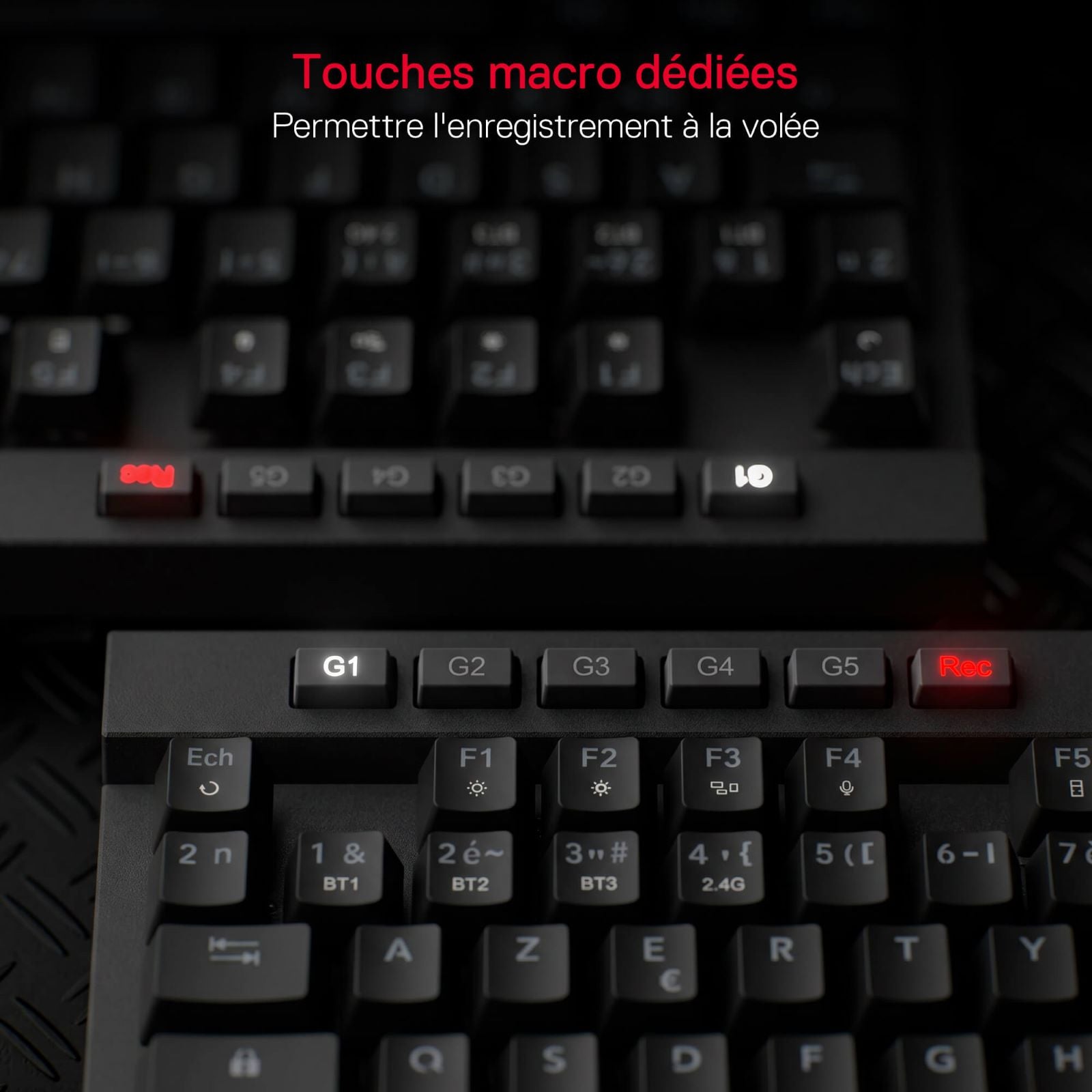Clavier de jeu sans fil RGB Redragon K580 PRO, clavier mécanique à 104 touches avec 3 modes, connecteur Hot-Swap, commandes multimédia dédiées et enregistrement de macros intégré, commutateurs linéaires rouges