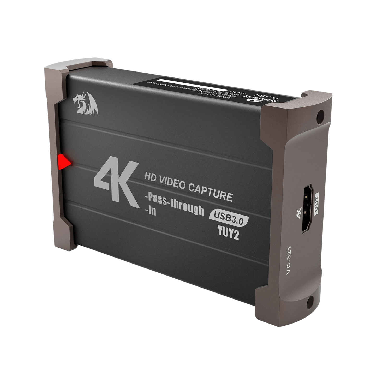 4K HD video capture device with branding on a black background