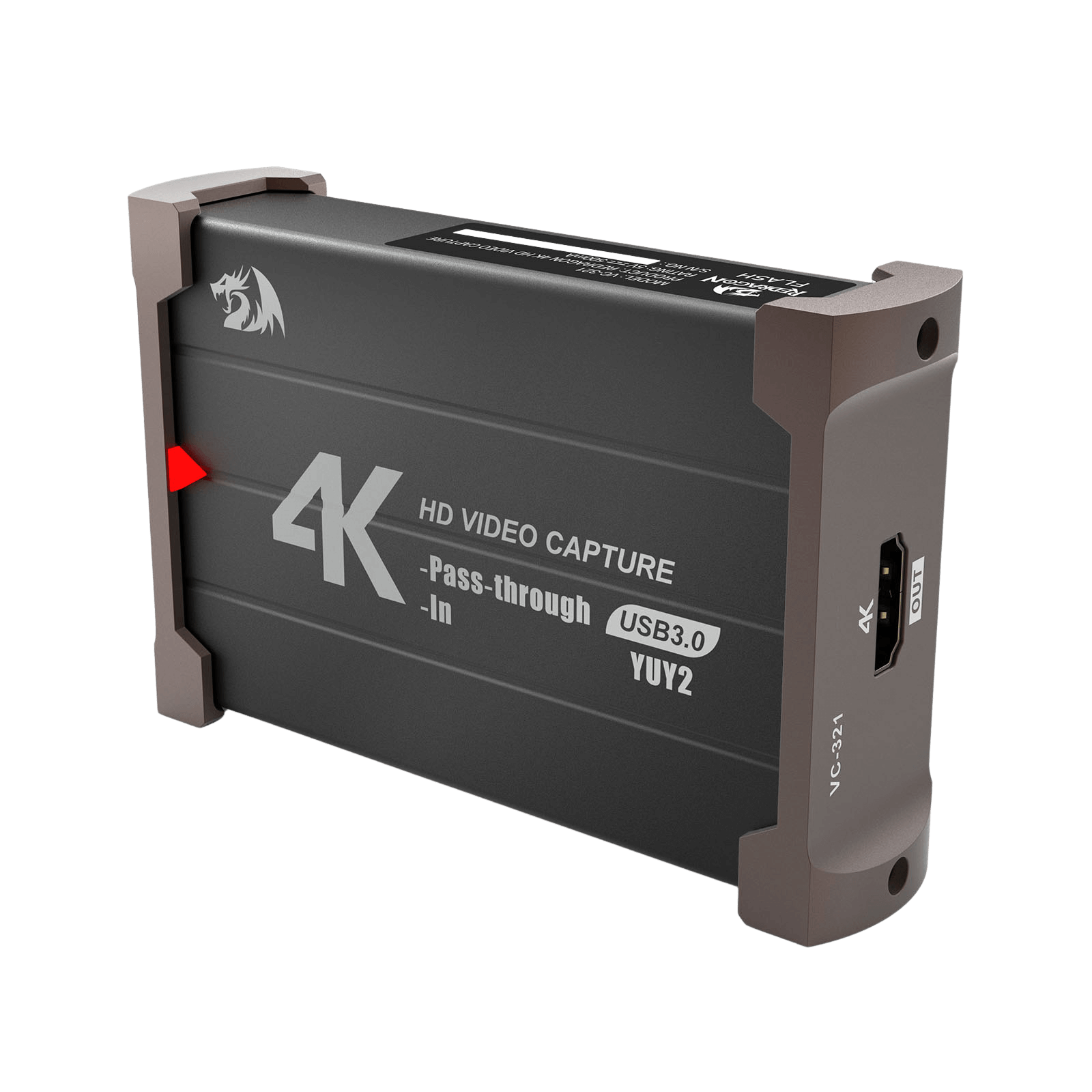 4K HD video capture device with branding on a black background