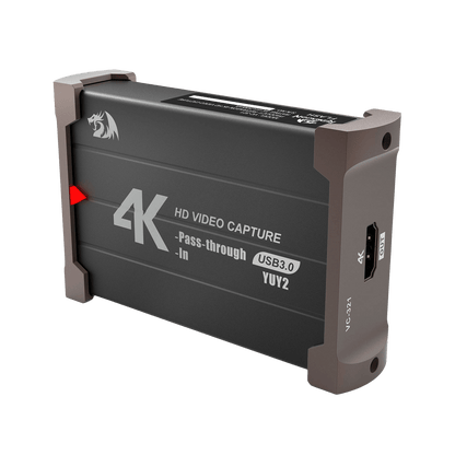 4K HD video capture device with branding on a black background