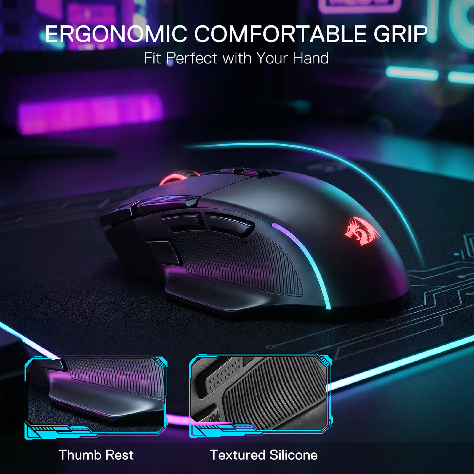Redragon M925 PRO Wireless Gaming Mouse, 26,000 Max DPI Optical RGB Mice with 10 Programmable Buttons, Hyper-Fast Scroll, Software Supports DIY Keybinds & DPI, Black