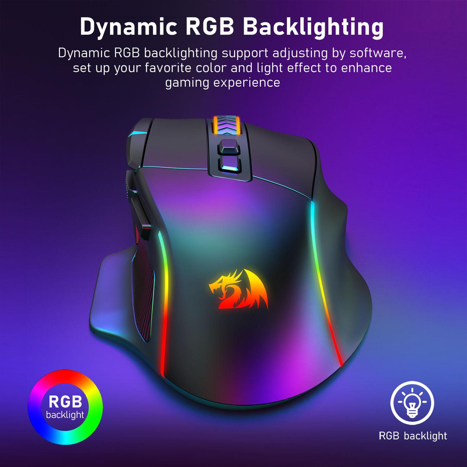 Dynamic RGB backlighting is featured, with software-adjustable colors and effects to enhance the gaming ambiance.
