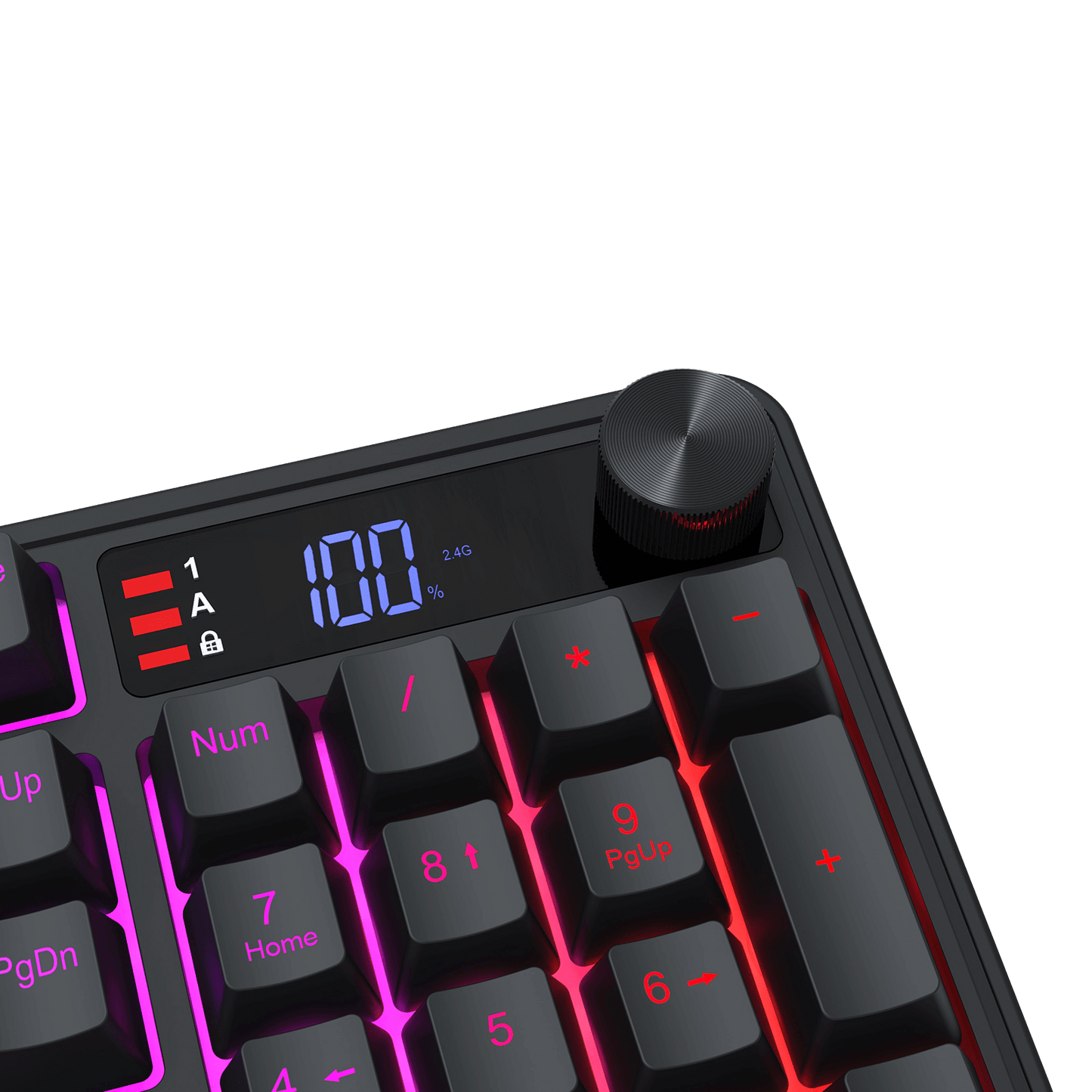 Redragon K526 PRO RGB Wireless Membrane Gaming Keyboard, 104 Keys Mechanical-Feel Keyboard w/LED Info Display, Media/Backlit Knob Control, Smooth Linear Switch & Software Supported