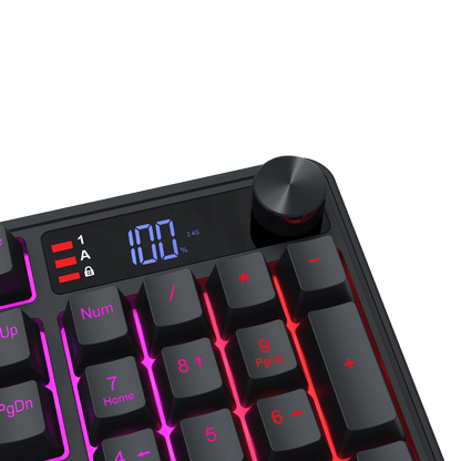 Redragon K526 PRO RGB Wireless Membrane Gaming Keyboard, 104 Keys Mechanical-Feel Keyboard w/LED Info Display, Media/Backlit Knob Control, Smooth Linear Switch & Software Supported