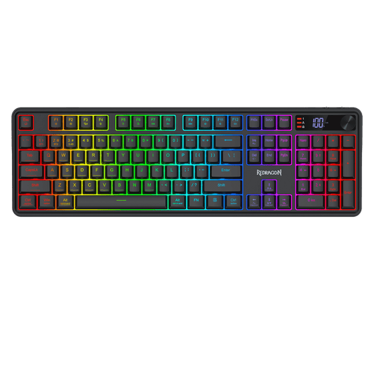Redragon K526 PRO RGB Wireless Membrane Gaming Keyboard, 104 Keys Mechanical-Feel Keyboard w/LED Info Display, Media/Backlit Knob Control, Smooth Linear Switch & Software Supported
